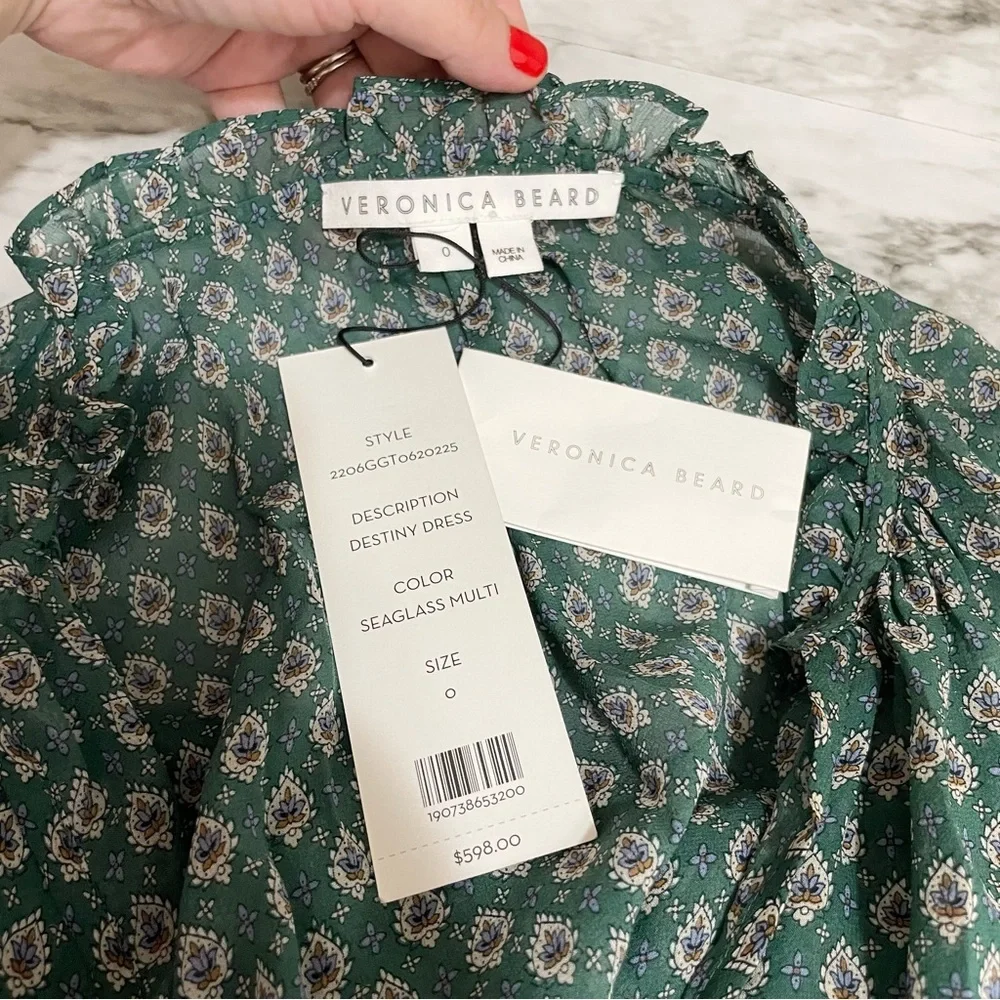{Veronica Beard} Destiny Smocked Waist V-Neck Mini Dress, Size 0, NWT